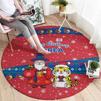 Korea Christmas Round Carpet with Santa in Hanbok Tiger Character and Traditional Mask Pattern Design - Wonder Print Shop
