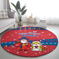 Korea Christmas Round Carpet with Santa in Hanbok Tiger Character and Traditional Mask Pattern Design - Wonder Print Shop