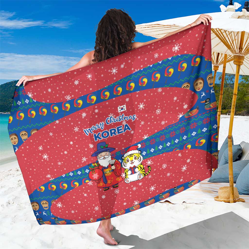 Korea Christmas Sarong with Santa in Hanbok Tiger Character and Traditional Mask Pattern Design - Wonder Print Shop