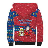 Korea Christmas Sherpa Hoodie with Santa in Hanbok Tiger Character and Traditional Mask Pattern Design - Wonder Print Shop