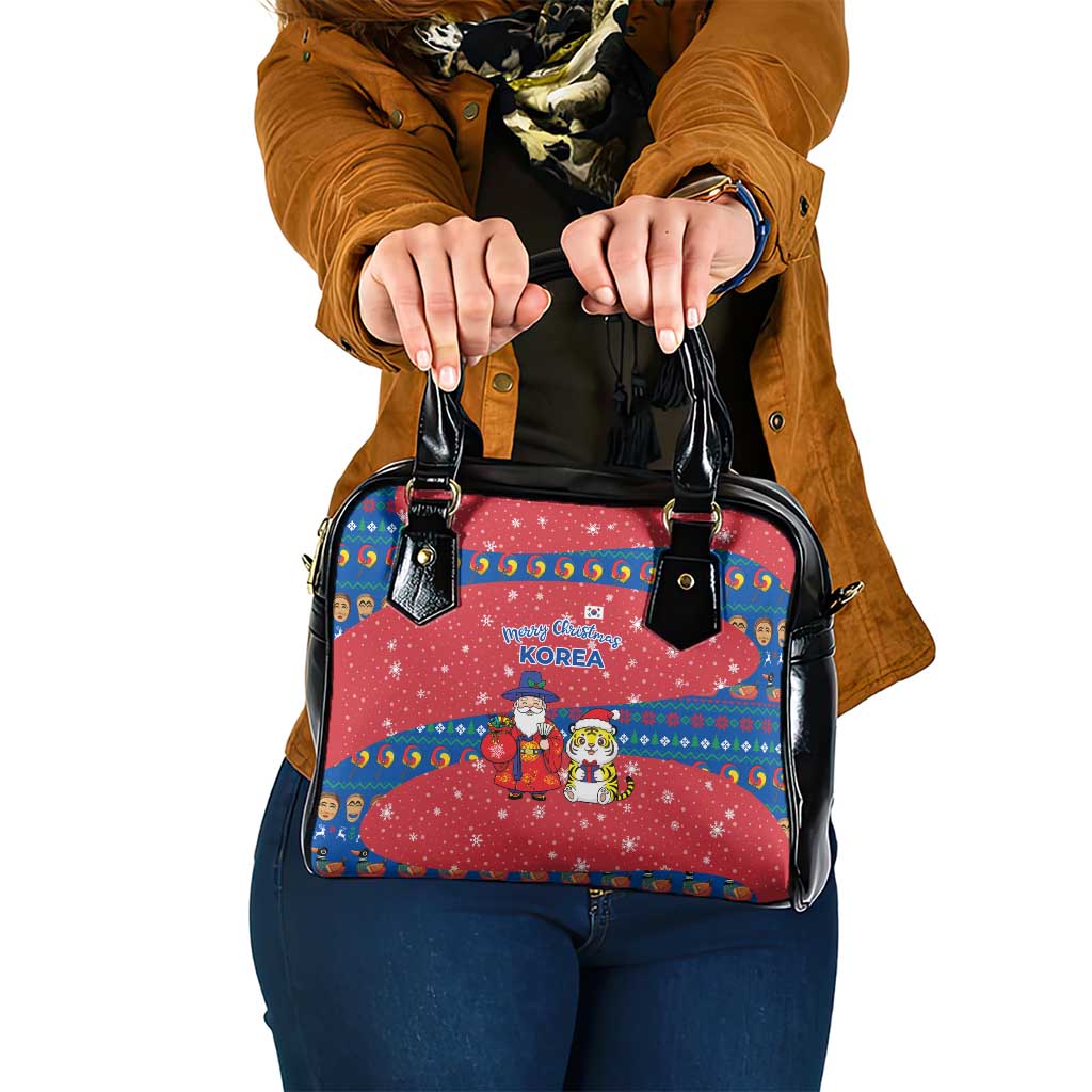 Korea Christmas Shoulder Handbag with Santa in Hanbok Tiger Character and Traditional Mask Pattern Design - Wonder Print Shop