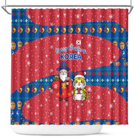 Korea Christmas Shower Curtain with Santa in Hanbok Tiger Character and Traditional Mask Pattern Design - Wonder Print Shop