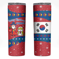 Korea Christmas Skinny Tumbler with Santa in Hanbok Tiger Character and Traditional Mask Pattern Design - Wonder Print Shop
