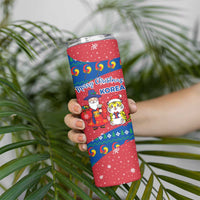 Korea Christmas Skinny Tumbler with Santa in Hanbok Tiger Character and Traditional Mask Pattern Design - Wonder Print Shop