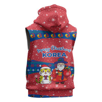 Korea Christmas Sleeveless Zip Hoodie with Santa in Hanbok Tiger Character and Traditional Mask Pattern Design - Wonder Print Shop
