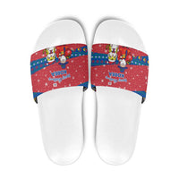 Korea Christmas Slide Sandals with Santa in Hanbok Tiger Character and Traditional Mask Pattern Design - Wonder Print Shop