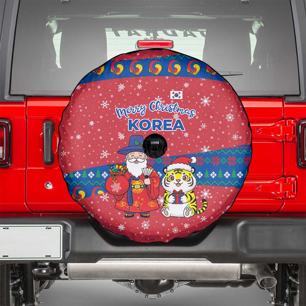 Korea Christmas Spare Tire Cover with Santa in Hanbok Tiger Character and Traditional Mask Pattern Design - Wonder Print Shop