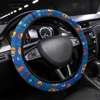 Korea Christmas Steering Wheel Cover with Santa in Hanbok Tiger Character and Traditional Mask Pattern Design - Wonder Print Shop