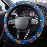 Korea Christmas Steering Wheel Cover with Santa in Hanbok Tiger Character and Traditional Mask Pattern Design - Wonder Print Shop