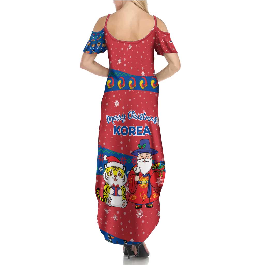 Korea Christmas Summer Maxi Dress with Santa in Hanbok Tiger Character and Traditional Mask Pattern Design - Wonder Print Shop