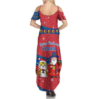 Korea Christmas Summer Maxi Dress with Santa in Hanbok Tiger Character and Traditional Mask Pattern Design - Wonder Print Shop