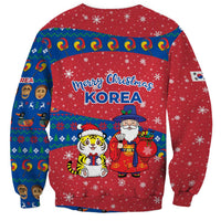 Korea Christmas Sweatshirt with Santa in Hanbok Tiger Character and Traditional Mask Pattern Design - Wonder Print Shop