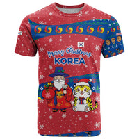 Korea Christmas T Shirt with Santa in Hanbok Tiger Character and Traditional Mask Pattern Design - Wonder Print Shop
