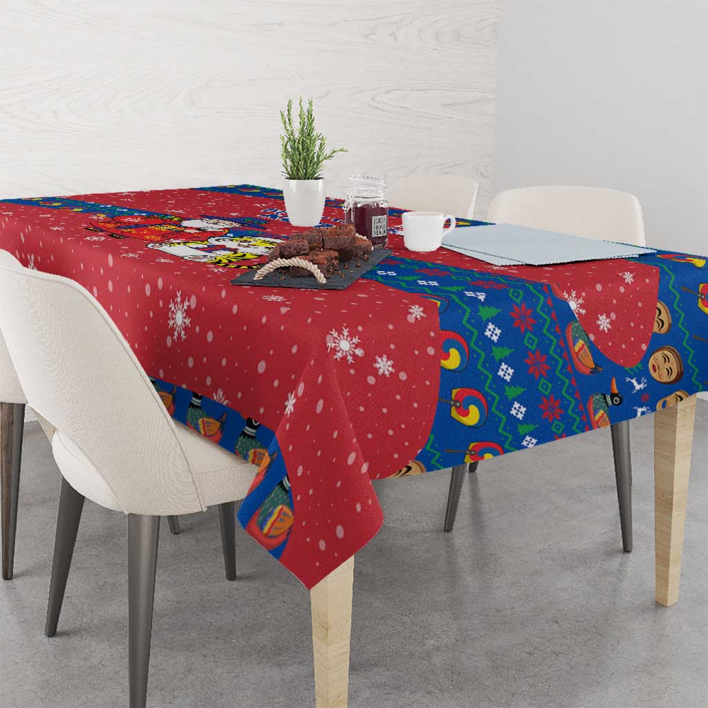 Korea Christmas Tablecloth with Santa in Hanbok Tiger Character and Traditional Mask Pattern Design - Wonder Print Shop