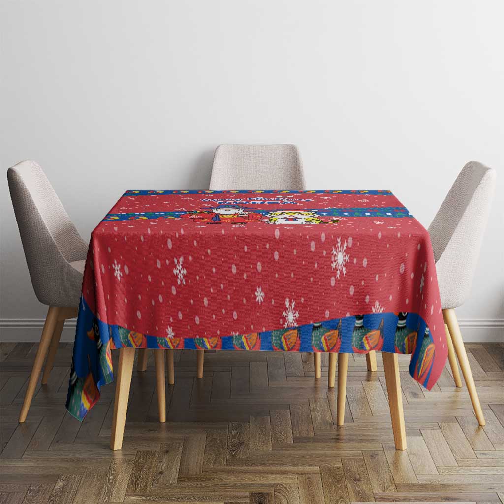 Korea Christmas Tablecloth with Santa in Hanbok Tiger Character and Traditional Mask Pattern Design - Wonder Print Shop