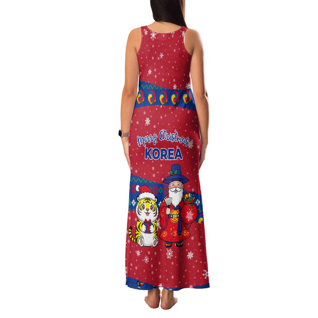 Korea Christmas Tank Maxi Dress with Santa in Hanbok Tiger Character and Traditional Mask Pattern Design - Wonder Print Shop