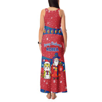 Korea Christmas Tank Maxi Dress with Santa in Hanbok Tiger Character and Traditional Mask Pattern Design - Wonder Print Shop