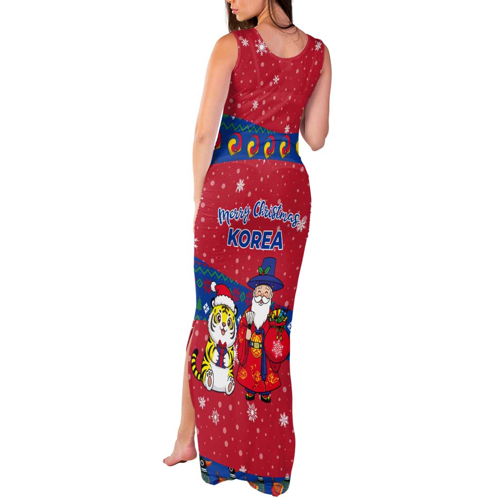 Korea Christmas Tank Maxi Dress with Santa in Hanbok Tiger Character and Traditional Mask Pattern Design - Wonder Print Shop