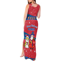 Korea Christmas Tank Maxi Dress with Santa in Hanbok Tiger Character and Traditional Mask Pattern Design - Wonder Print Shop