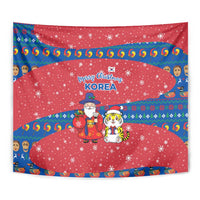 Korea Christmas Tapestry with Santa in Hanbok Tiger Character and Traditional Mask Pattern Design - Wonder Print Shop