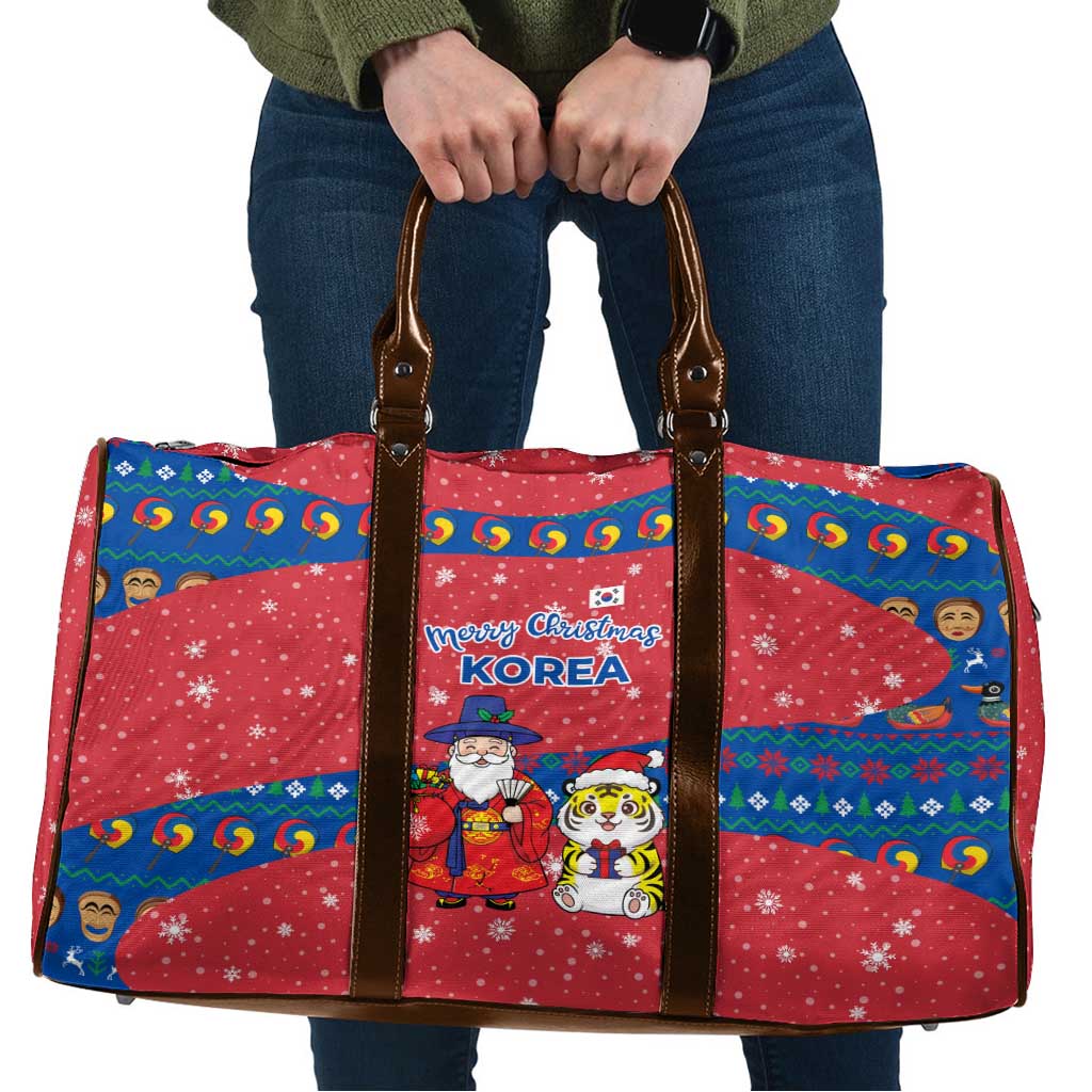 Korea Christmas Travel Bag with Santa in Hanbok Tiger Character and Traditional Mask Pattern Design - Wonder Print Shop