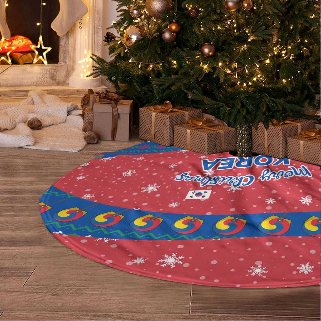 Korea Christmas Tree Skirt with Santa in Hanbok Tiger Character and Traditional Mask Pattern Design - Wonder Print Shop