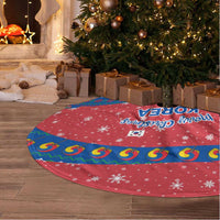 Korea Christmas Tree Skirt with Santa in Hanbok Tiger Character and Traditional Mask Pattern Design - Wonder Print Shop