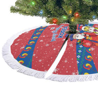 Korea Christmas Tree Skirt with Santa in Hanbok Tiger Character and Traditional Mask Pattern Design - Wonder Print Shop