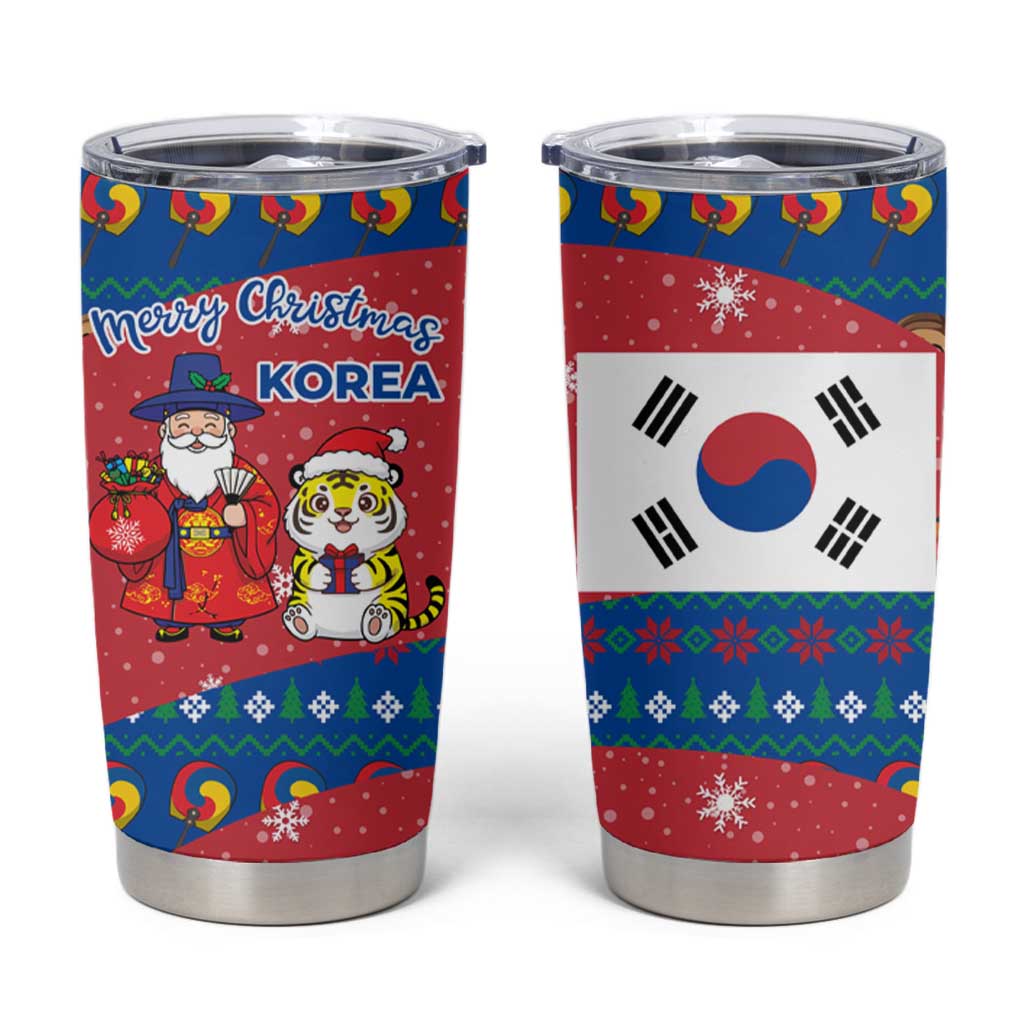 Korea Christmas Tumbler Cup with Santa in Hanbok Tiger Character and Traditional Mask Pattern Design - Wonder Print Shop