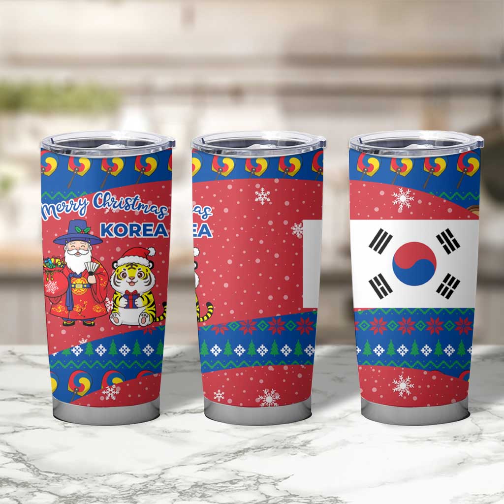 Korea Christmas Tumbler Cup with Santa in Hanbok Tiger Character and Traditional Mask Pattern Design - Wonder Print Shop