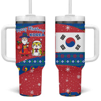 Korea Christmas Tumbler With Handle with Santa in Hanbok Tiger Character and Traditional Mask Pattern Design - Wonder Print Shop