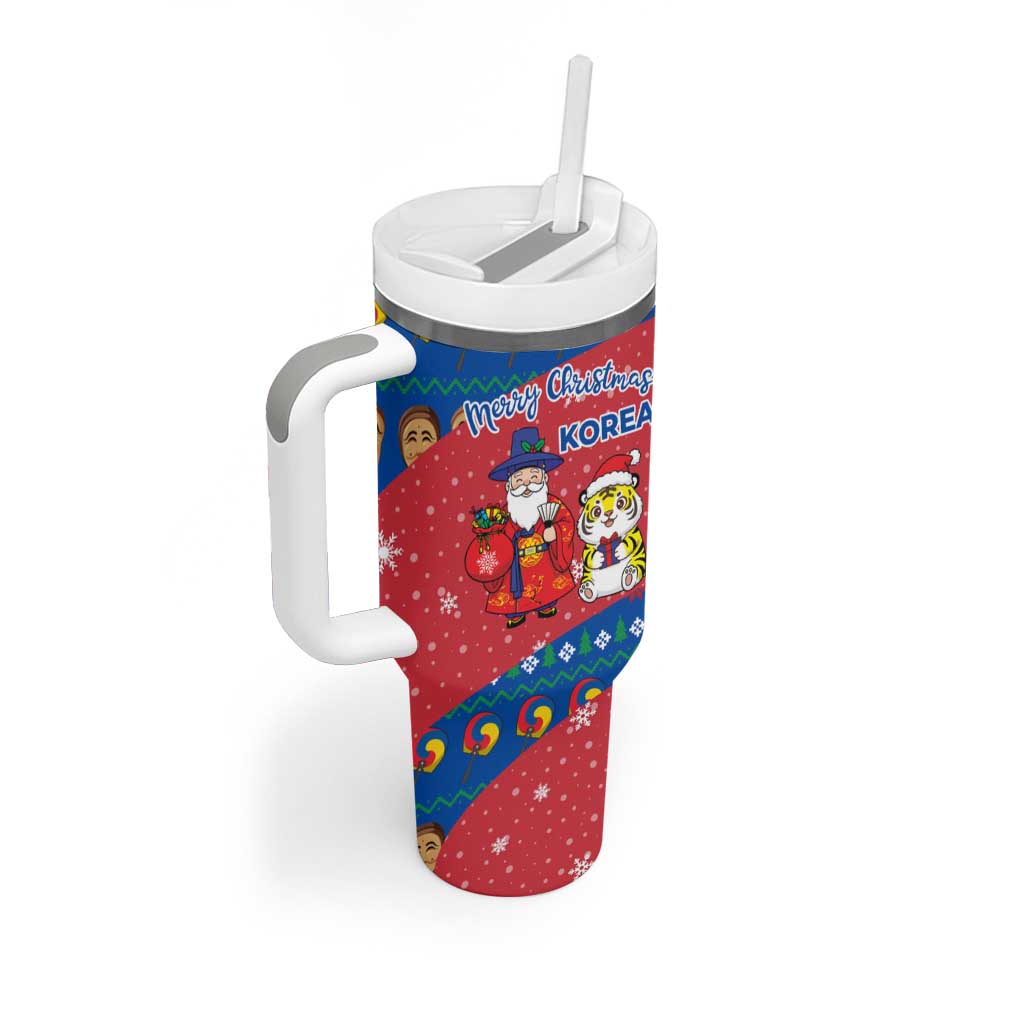 Korea Christmas Tumbler With Handle with Santa in Hanbok Tiger Character and Traditional Mask Pattern Design - Wonder Print Shop
