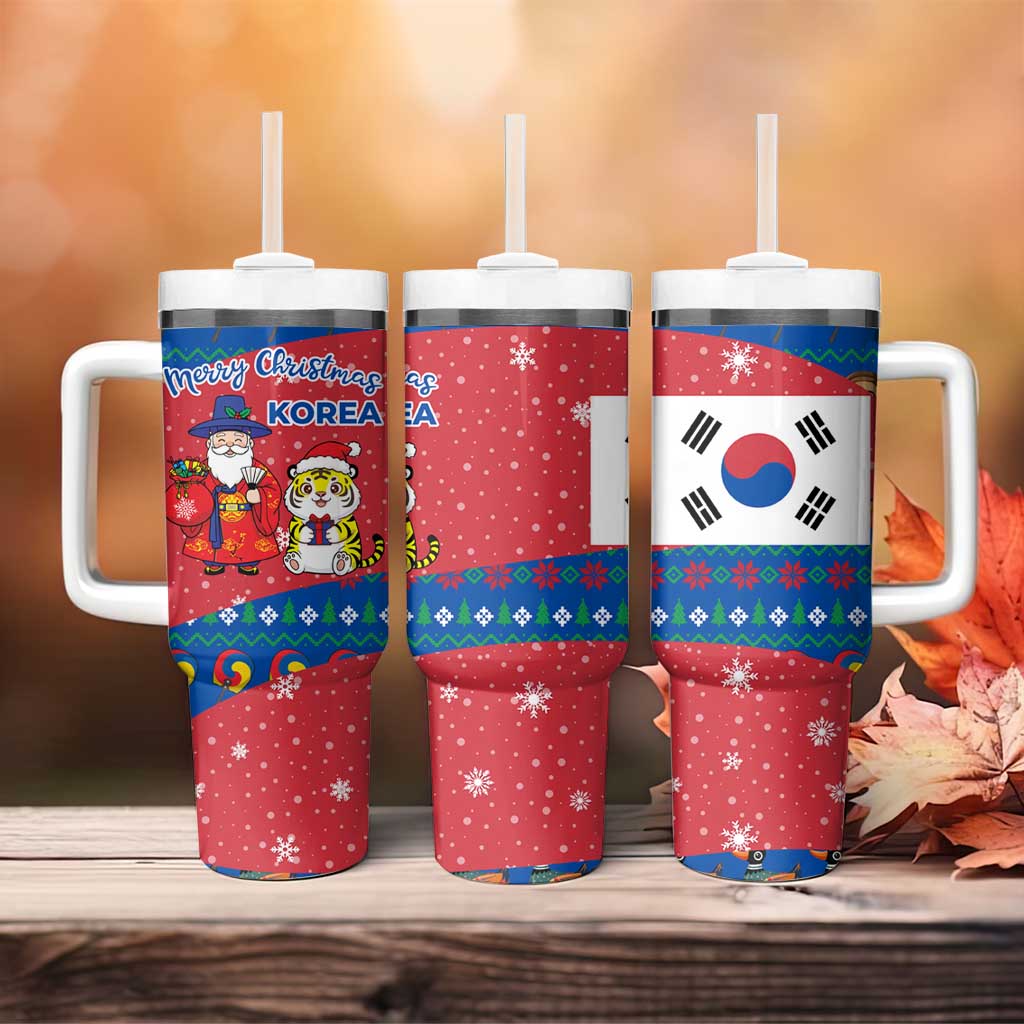 Korea Christmas Tumbler With Handle with Santa in Hanbok Tiger Character and Traditional Mask Pattern Design - Wonder Print Shop