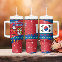 Korea Christmas Tumbler With Handle with Santa in Hanbok Tiger Character and Traditional Mask Pattern Design - Wonder Print Shop