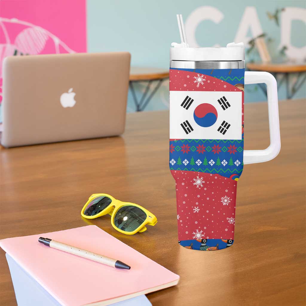 Korea Christmas Tumbler With Handle with Santa in Hanbok Tiger Character and Traditional Mask Pattern Design - Wonder Print Shop