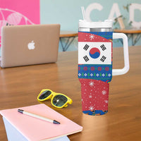 Korea Christmas Tumbler With Handle with Santa in Hanbok Tiger Character and Traditional Mask Pattern Design - Wonder Print Shop