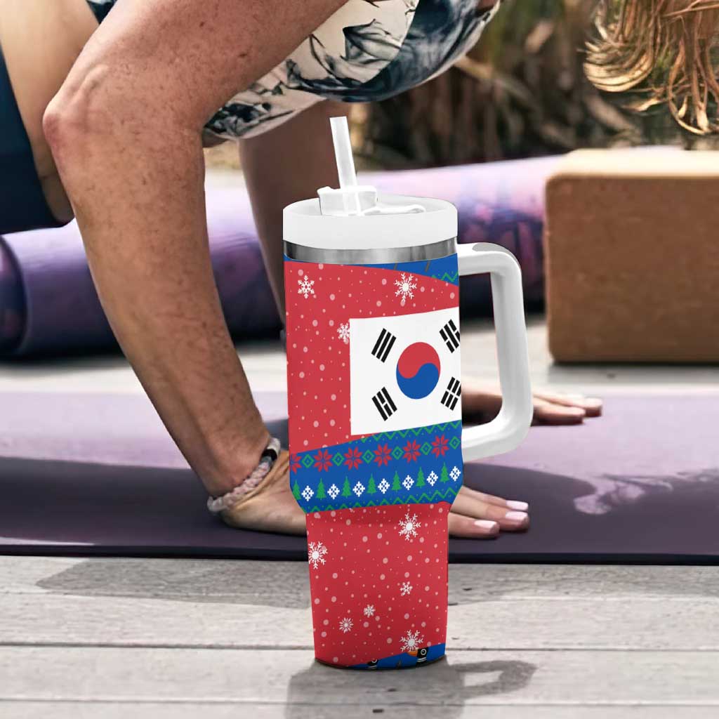 Korea Christmas Tumbler With Handle with Santa in Hanbok Tiger Character and Traditional Mask Pattern Design - Wonder Print Shop