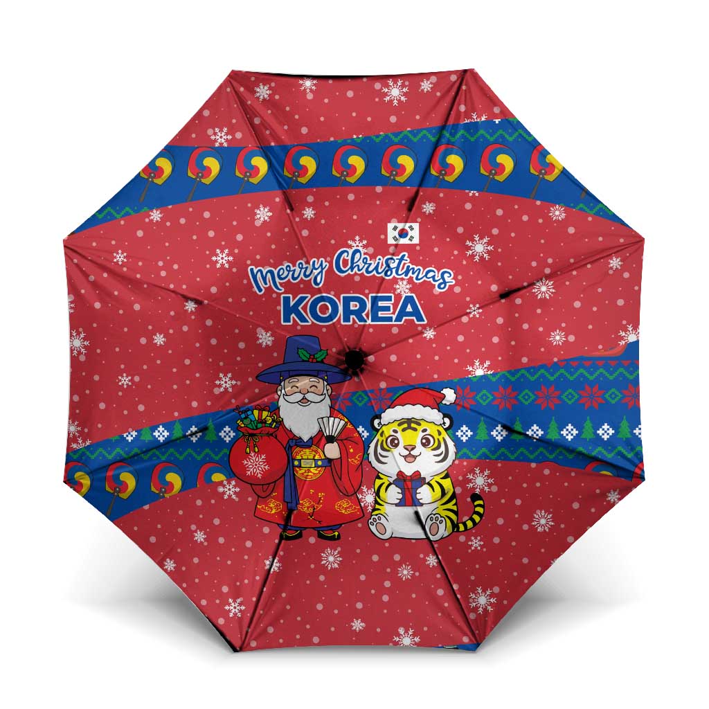 Korea Christmas Umbrella with Santa in Hanbok Tiger Character and Traditional Mask Pattern Design - Wonder Print Shop