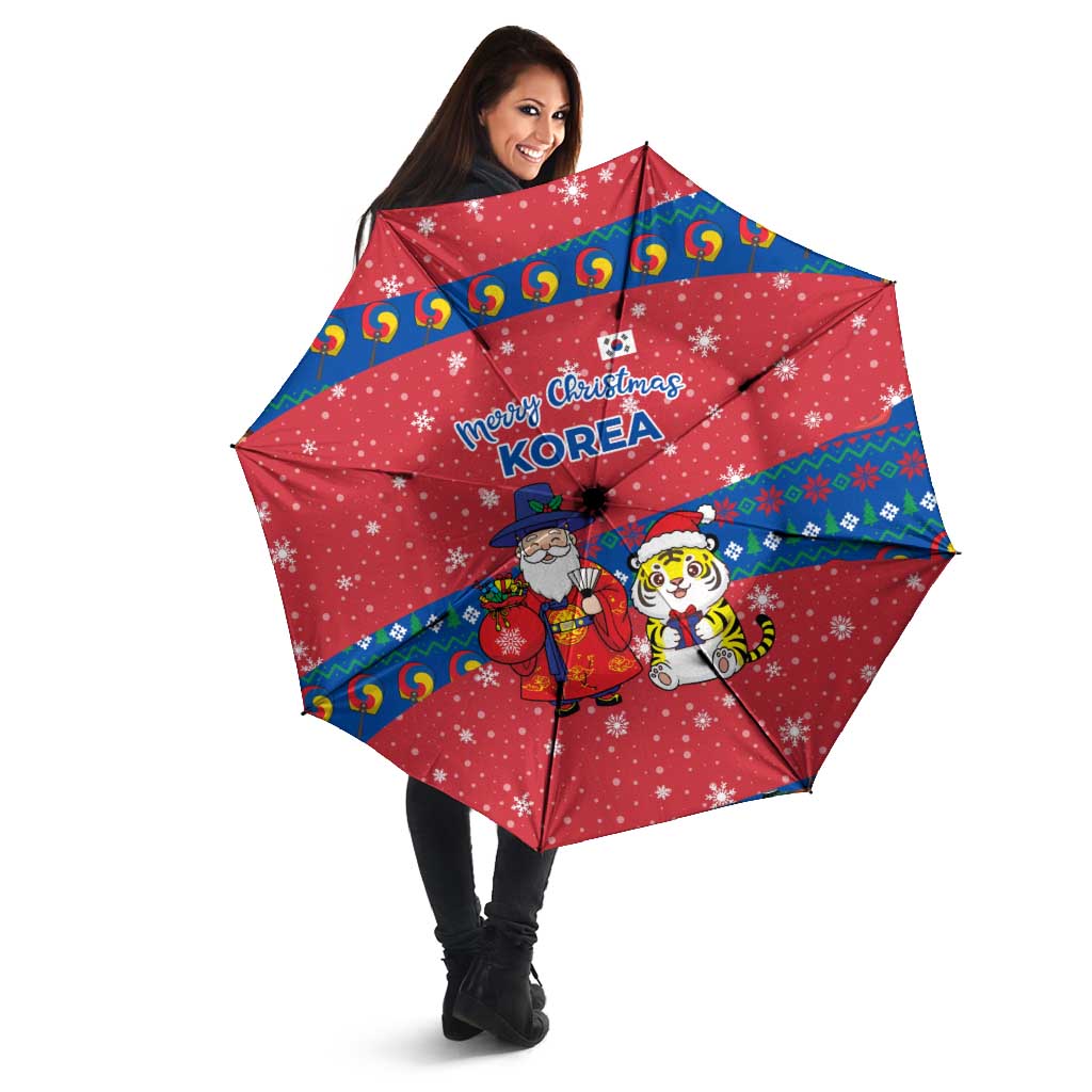 Korea Christmas Umbrella with Santa in Hanbok Tiger Character and Traditional Mask Pattern Design - Wonder Print Shop