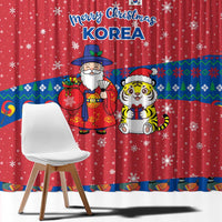 Korea Christmas Window Curtain with Santa in Hanbok Tiger Character and Traditional Mask Pattern Design - Wonder Print Shop