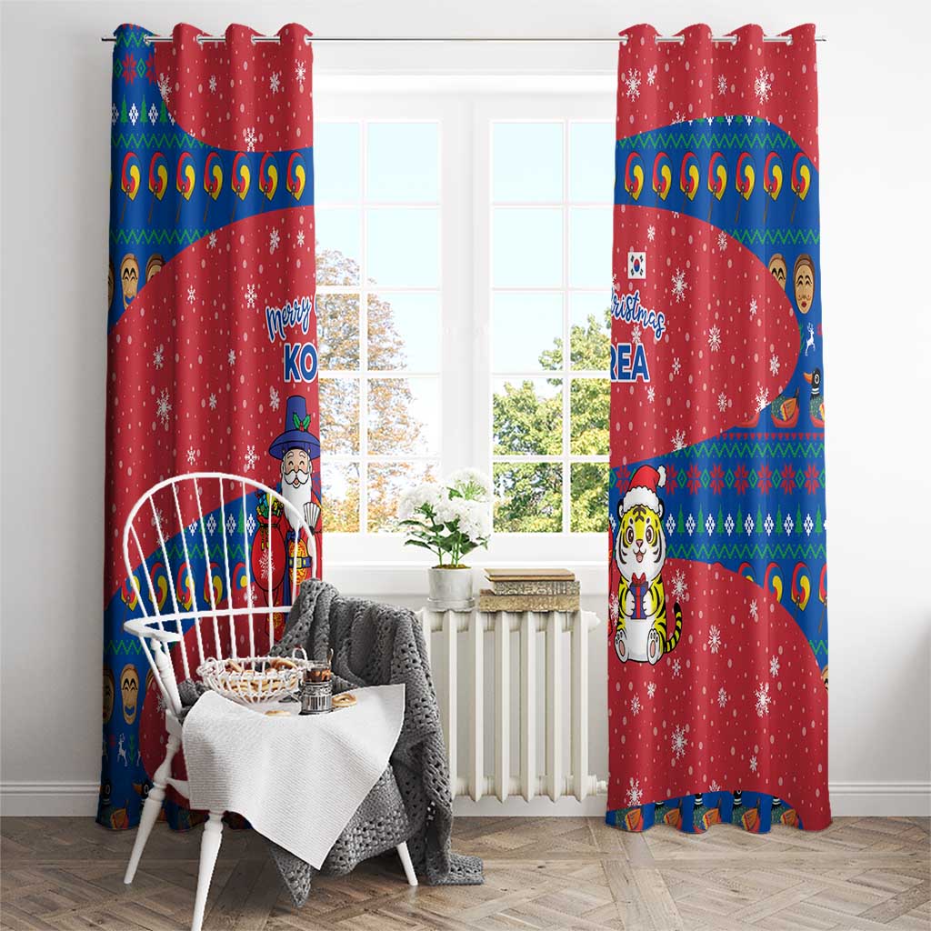 Korea Christmas Window Curtain with Santa in Hanbok Tiger Character and Traditional Mask Pattern Design - Wonder Print Shop
