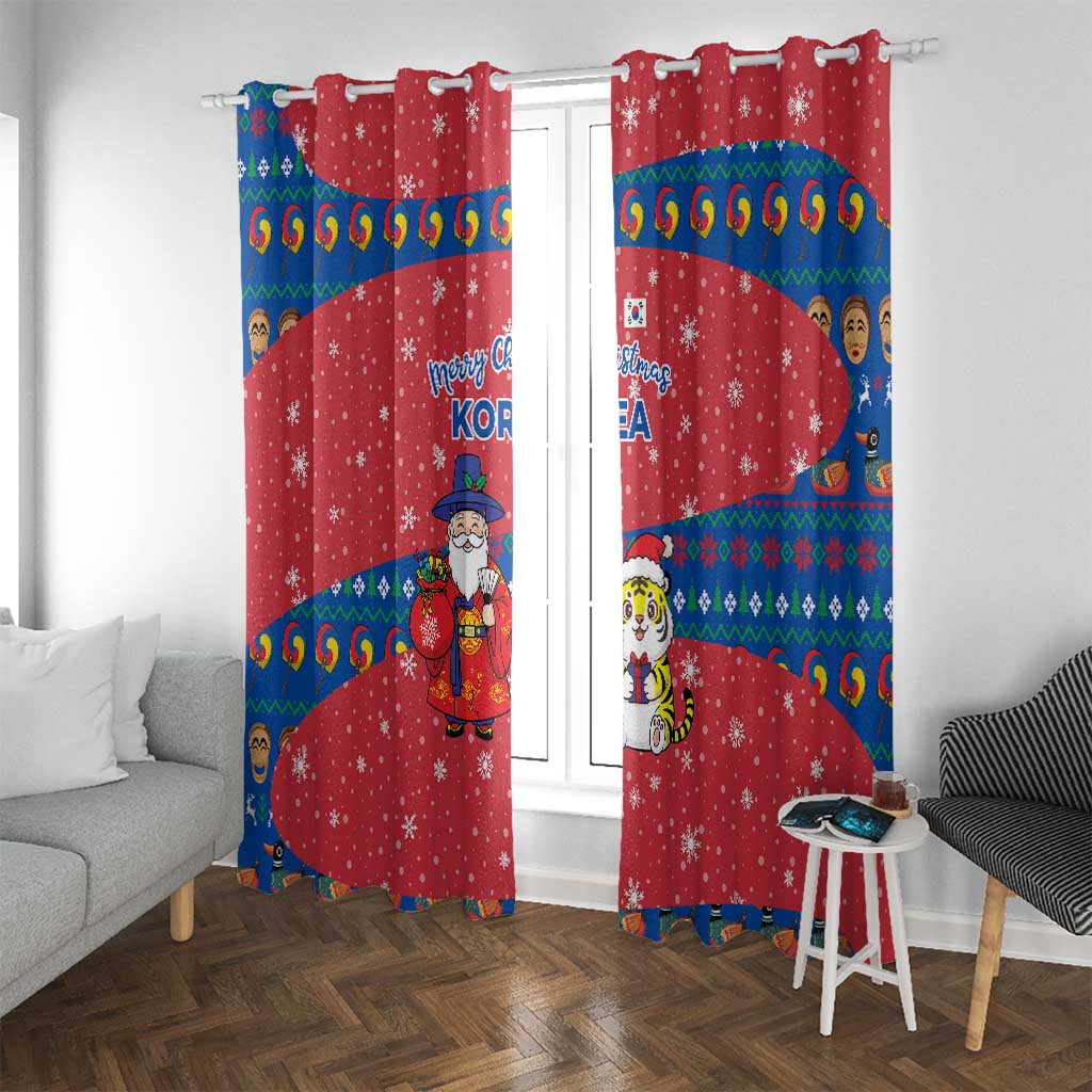 Korea Christmas Window Curtain with Santa in Hanbok Tiger Character and Traditional Mask Pattern Design - Wonder Print Shop