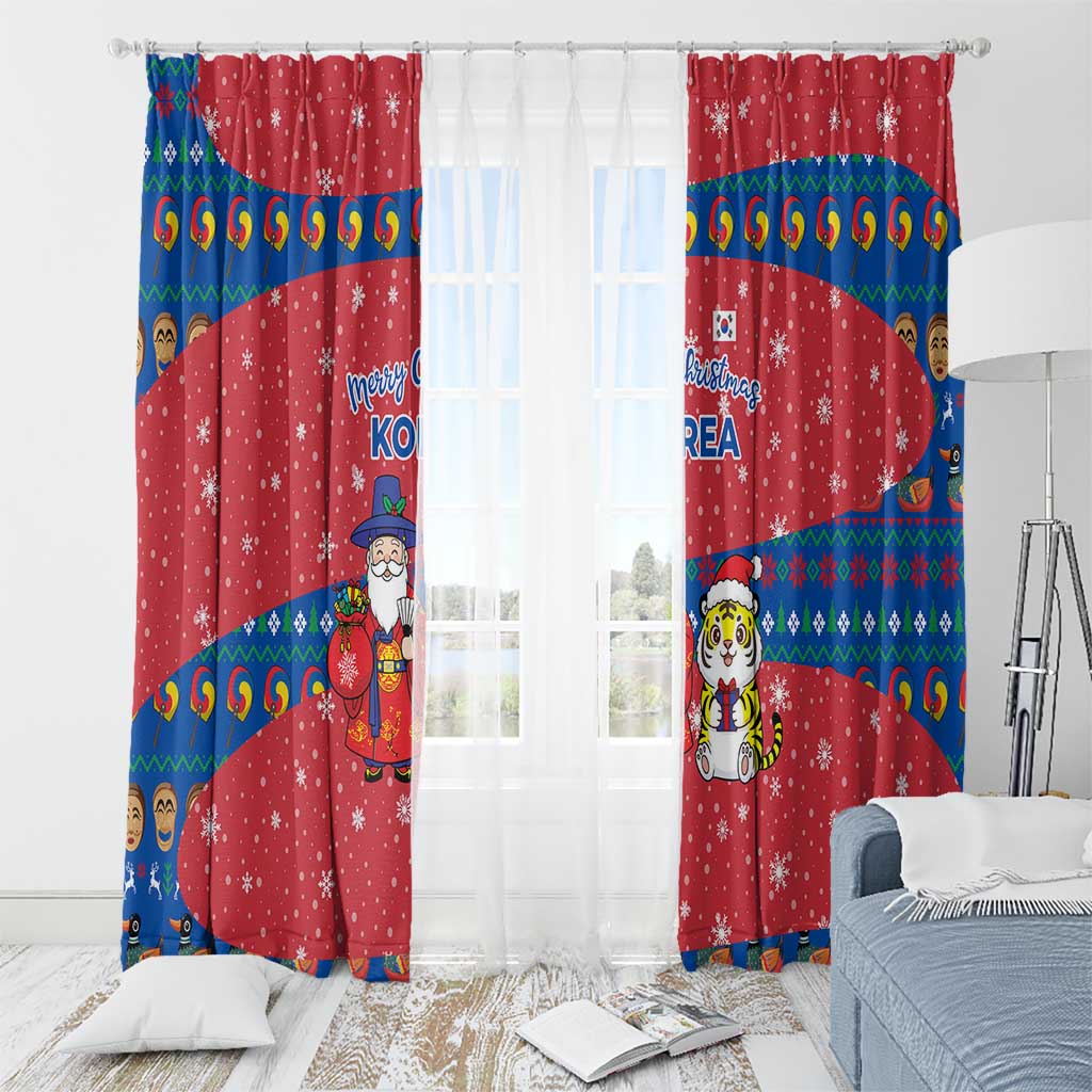 Korea Christmas Window Curtain with Santa in Hanbok Tiger Character and Traditional Mask Pattern Design - Wonder Print Shop