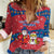 Korea Christmas Women Casual Shirt with Santa in Hanbok Tiger Character and Traditional Mask Pattern Design - Wonder Print Shop