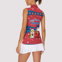 Korea Christmas Women Sleeveless Polo Shirt with Santa in Hanbok Tiger Character and Traditional Mask Pattern Design - Wonder Print Shop