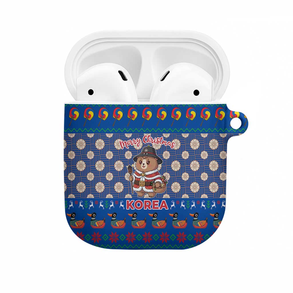 Korea Christmas AirPods Case with Bear in Hanbok National Emblem and Traditional Boat Pattern Design - Wonder Print Shop