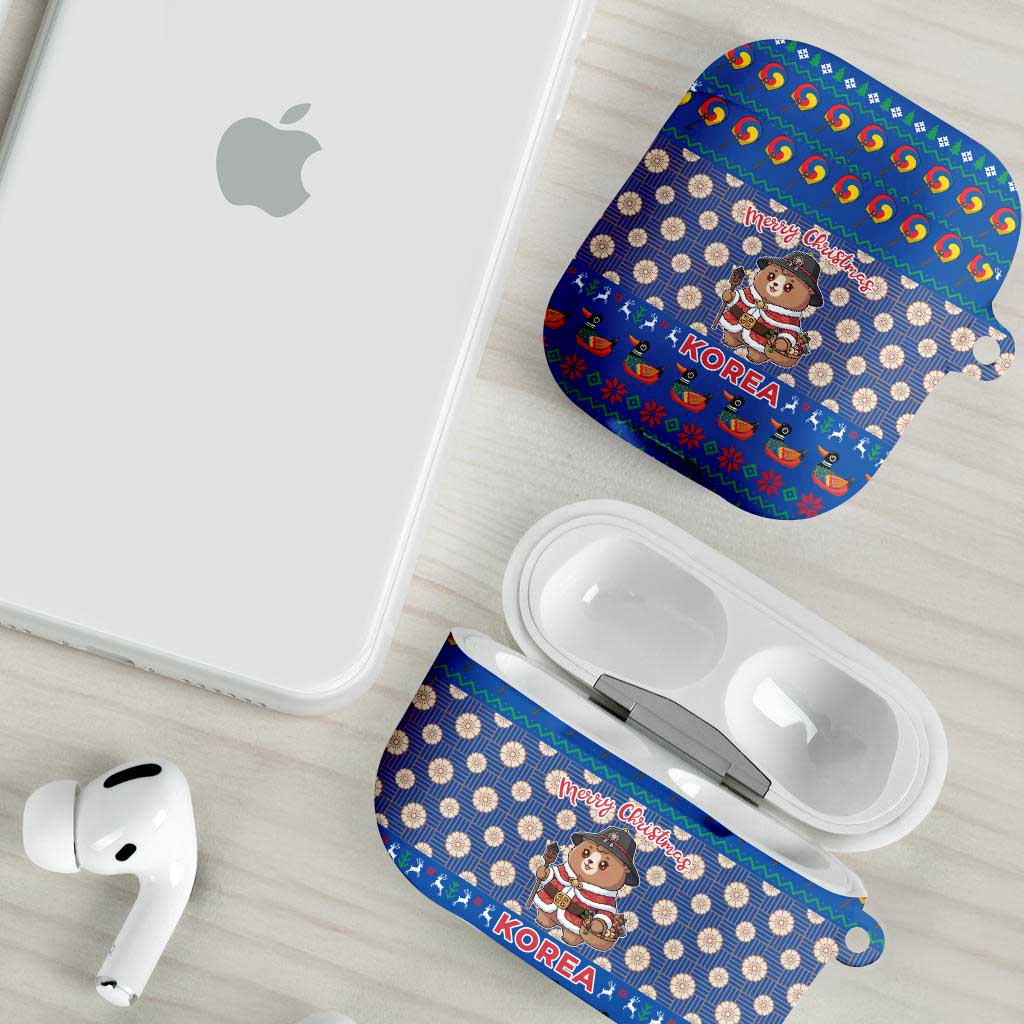 Korea Christmas AirPods Case with Bear in Hanbok National Emblem and Traditional Boat Pattern Design - Wonder Print Shop