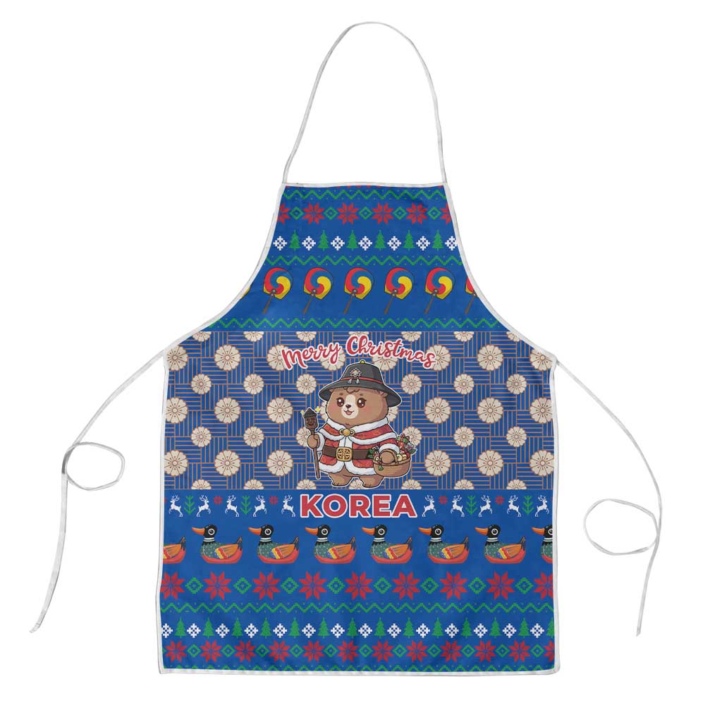 Korea Christmas Apron with Bear in Hanbok National Emblem and Traditional Boat Pattern Design - Wonder Print Shop