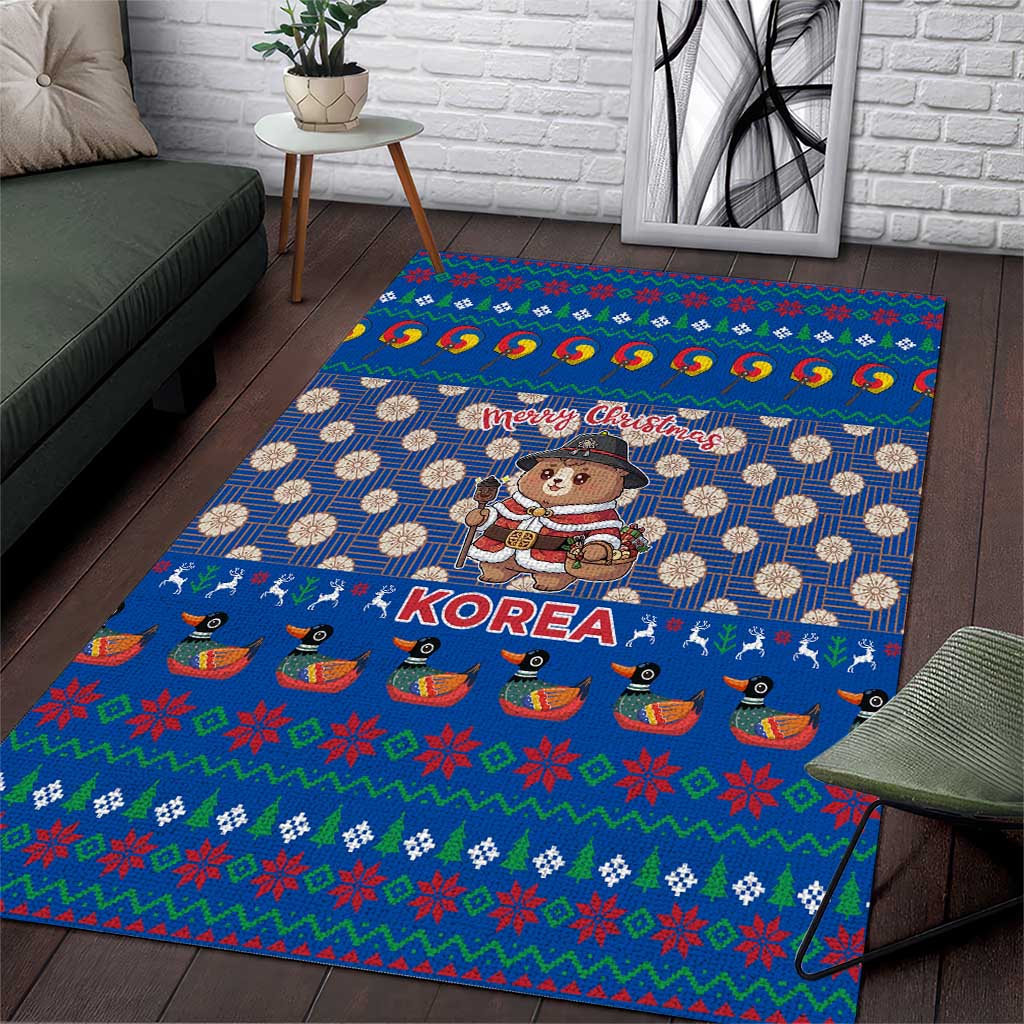 Korea Christmas Area Rug with Bear in Hanbok National Emblem and Traditional Boat Pattern Design - Wonder Print Shop