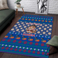 Korea Christmas Area Rug with Bear in Hanbok National Emblem and Traditional Boat Pattern Design - Wonder Print Shop